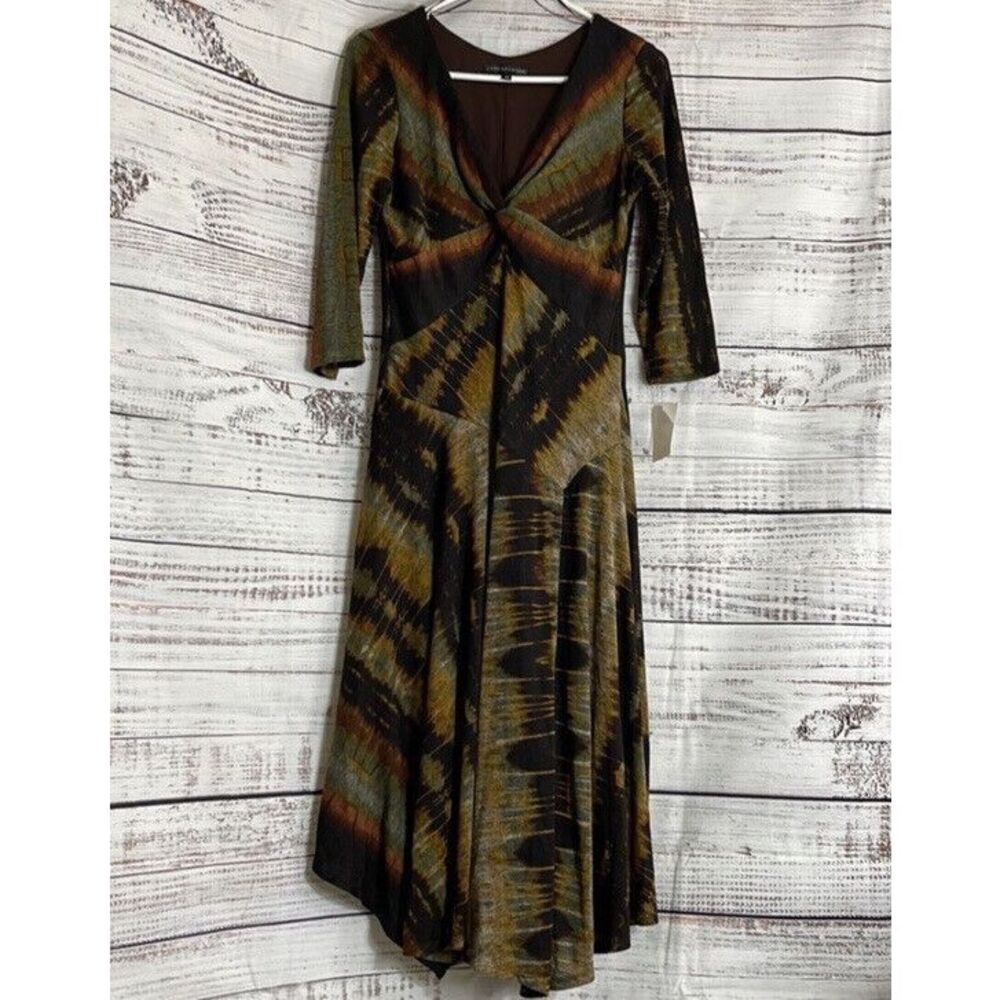Chris McLaughlin Dress Womens size 10 V neck‎ asymmetrical hem midi Tie Dye New